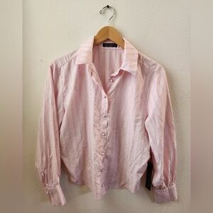 Emerson Lang Women's Button-down Shirt High Back Striped Pink Pinstripe Small